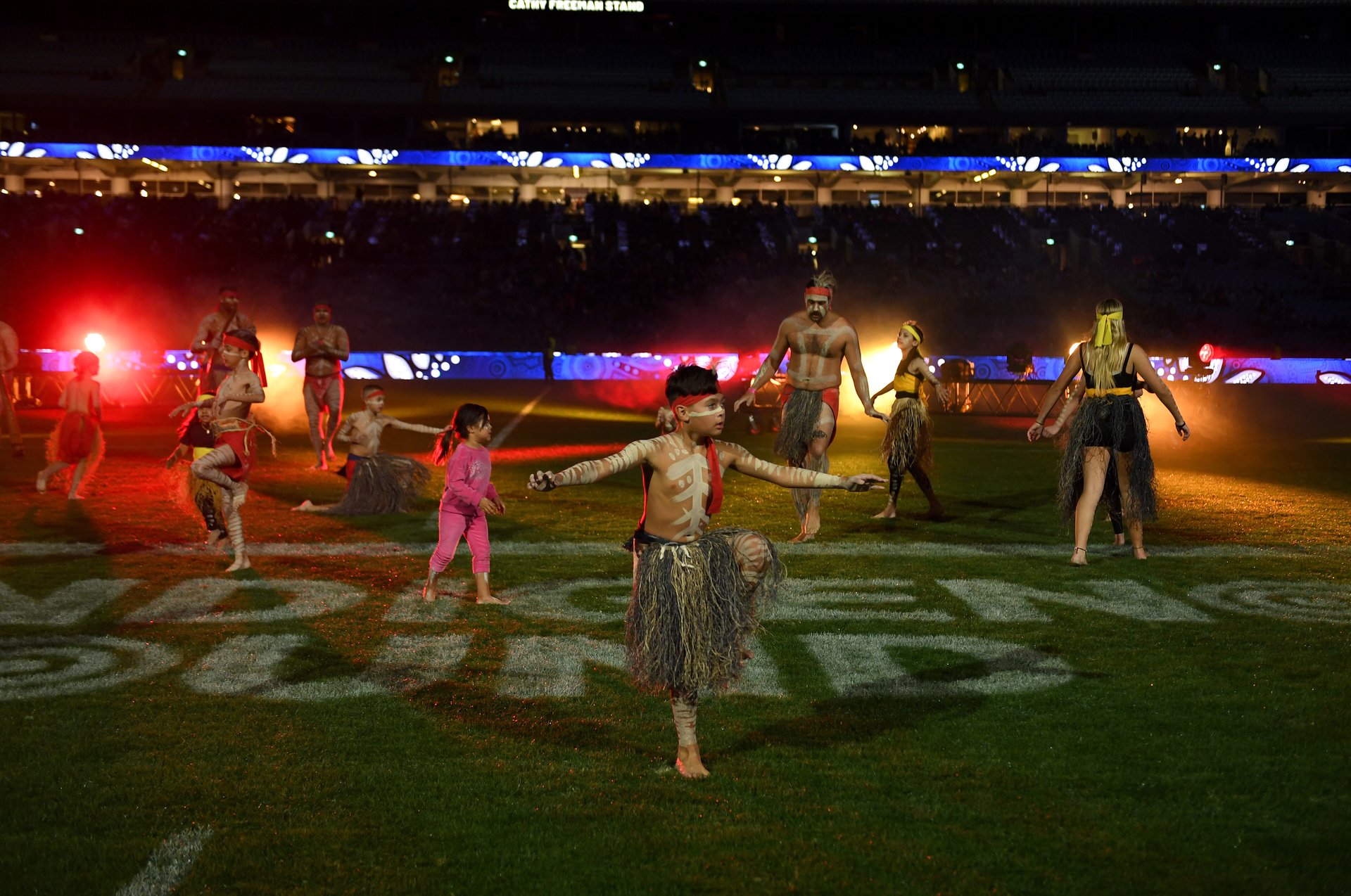 Indigenous Round fireworks over the field