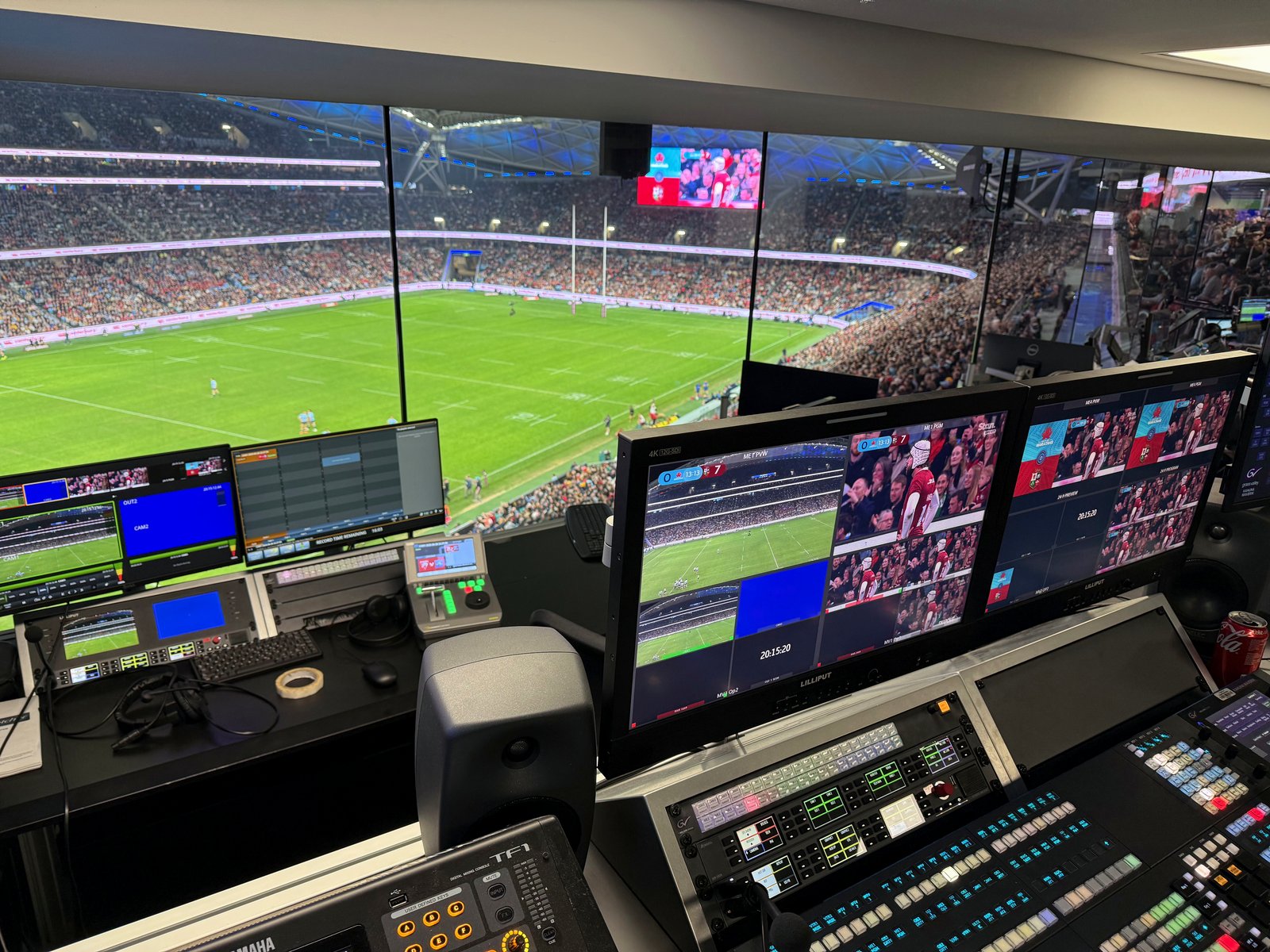 SSA production suite overlooking the field during a live match